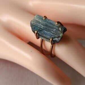 Raw Rough Kyanite stone ring size 7 adjustable-Copper Ring adjustable-healing